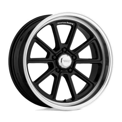 18x10 | 5x4.5 | 00 | 72.56 | American Racing Vintage | GLOSS BLACK W DIAMOND CUT LIP VN51081012300